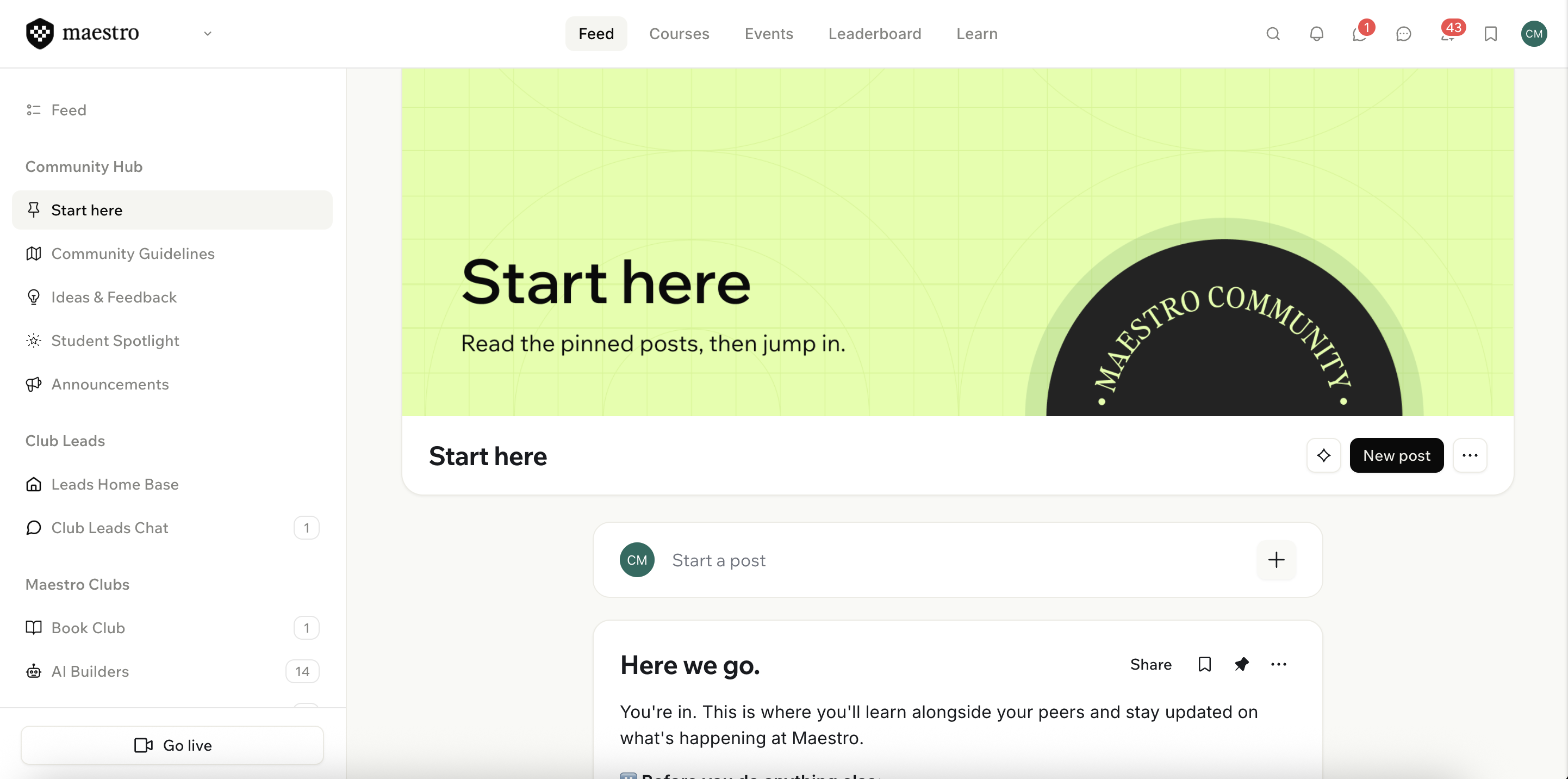 The existing student community where students introduce themselves and meet their cohort